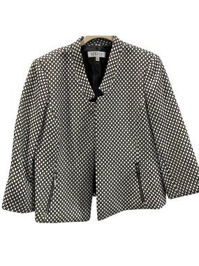 Vintage 90s Kasper Geometric Open Front Blazer 14P Black Career Minimalist Retro